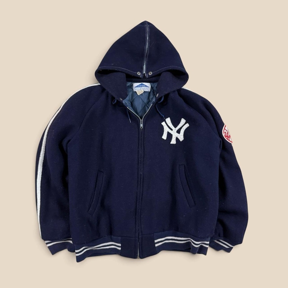 Vintage 90s New York Yankees Bomber Zip Wool Jacket XS S Pyramid Light Wear.